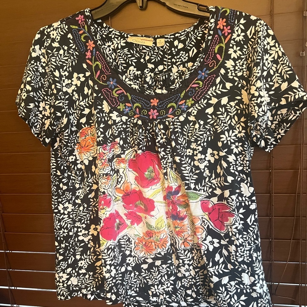 Choices Pink and Orange Graphic Short Sleeve Blouse